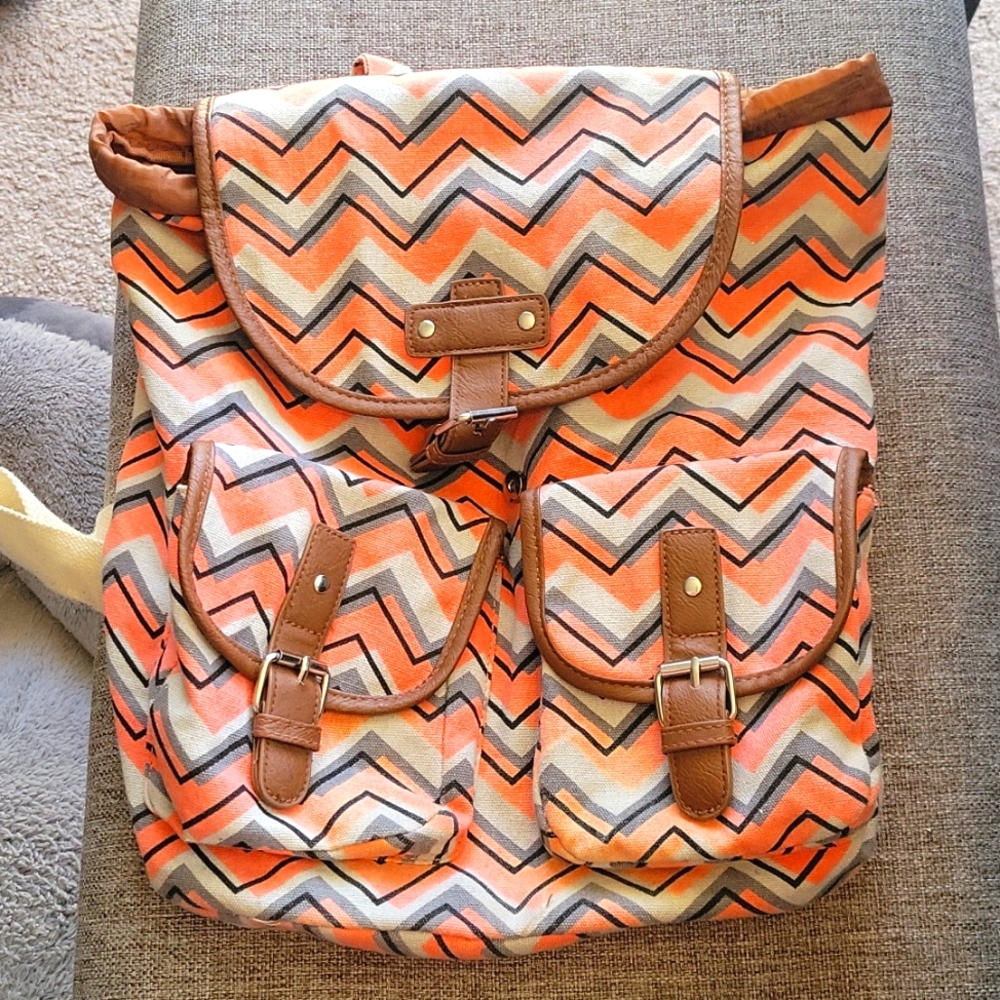 Coral Chevron Backpack